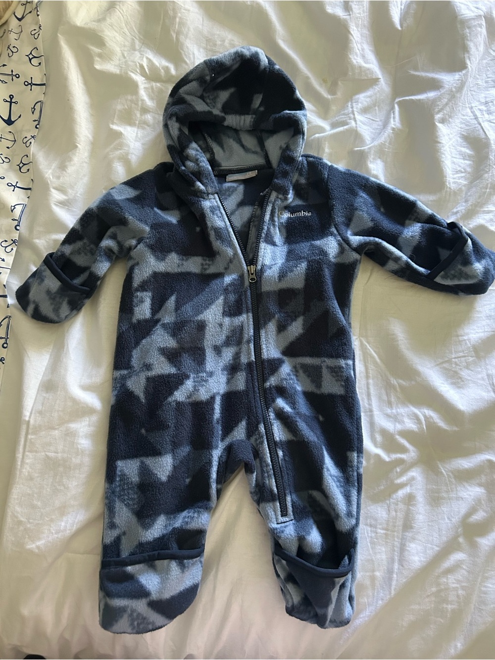 Columbia Navy and Light Blue Hooded Fleece One-Piece Footie
